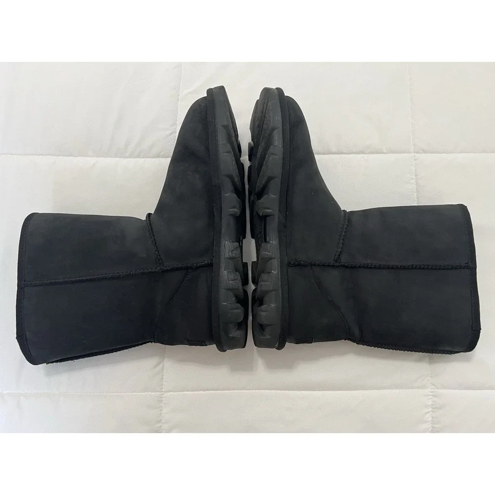 Ugg Essential Short Black Waterproof‎ Leather Warm Comfort Boots Shoes Wool Sz 7